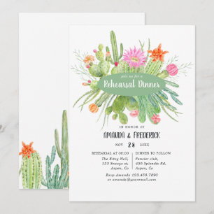 Invitation Dîner de répétition de mariage au cactus à l'aquar