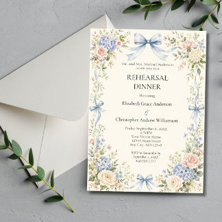Invitation Dîner de répétition de mariage aux florales aquare