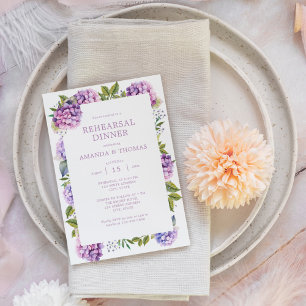 Invitation Dîner de répétition de mariage aux hortensias rose
