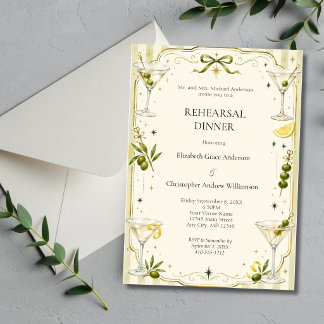 Invitation Dîner de répétition de mariage avec élégant cockta