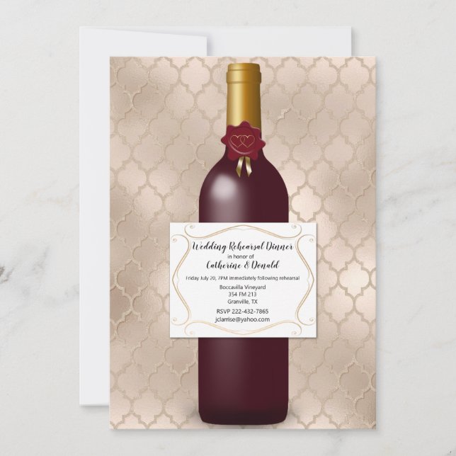 Invitation Dîner de répétition de mariage de bouteille de vin (Devant)