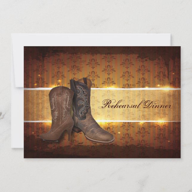Invitation dîner de répétition de mariage de cowboy de pays (Dos)