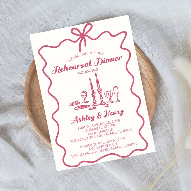 Invitation Dîner de répétition de mariage dessiné à la main   (Créateur téléchargé)