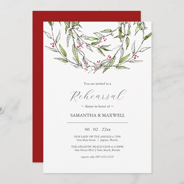 Invitation Dîner de répétition de mariage d'hiver élégant (Devant / Derrière)