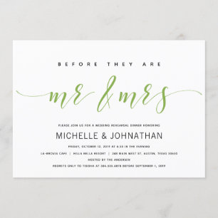 Invitation Dîner de répétition de mariage élégant et vert fon