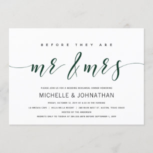 Invitation Dîner de répétition de mariage élégant et vert fon