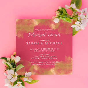 Invitation Dîner de répétition de mariage élégant or et magen