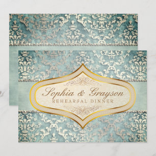 Invitation Dîner de répétition de mariage en damas vert sauge