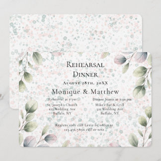 Invitation Dîner de répétition de mariage Eucalyptus Pink Blu