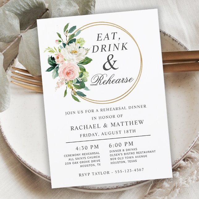 Invitation Dîner de répétition de Mariage floral (Créateur téléchargé)