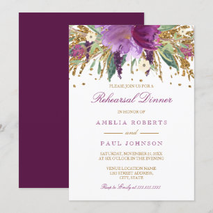 Invitation Dîner de répétition de mariage floral améthyste pé