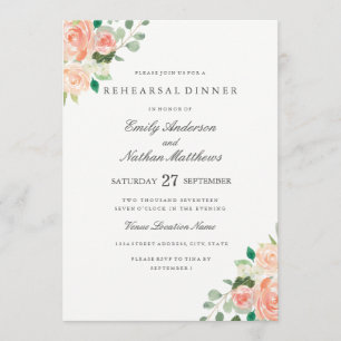 Invitation Dîner de répétition de mariage floral aquarelle pê