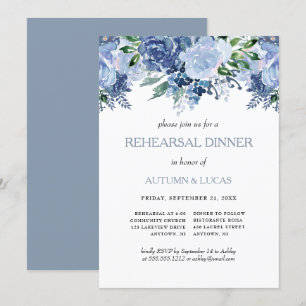Invitation Dîner de répétition de mariage floral bleu poussié