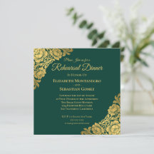 Dîner de répétition de mariage floral doré élégant