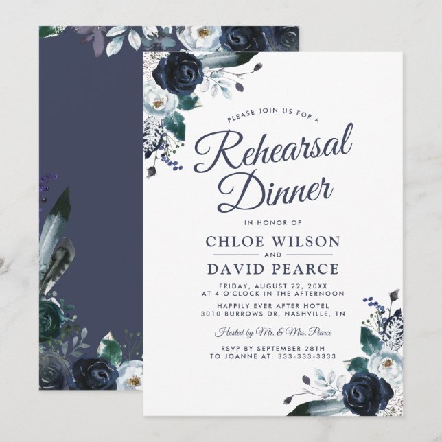 Invitation Dîner de répétition de mariage floral rustique ble (Devant / Derrière)