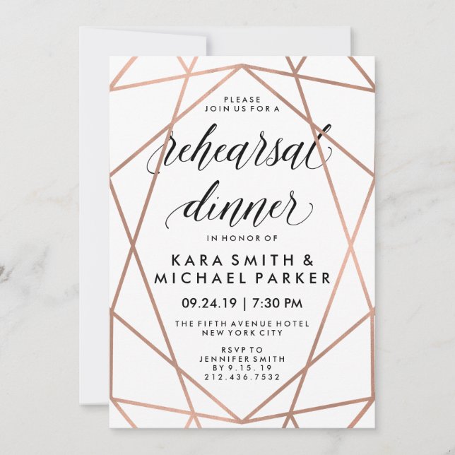 Invitation Dîner de répétition de Mariage géométrique moderne (Devant)