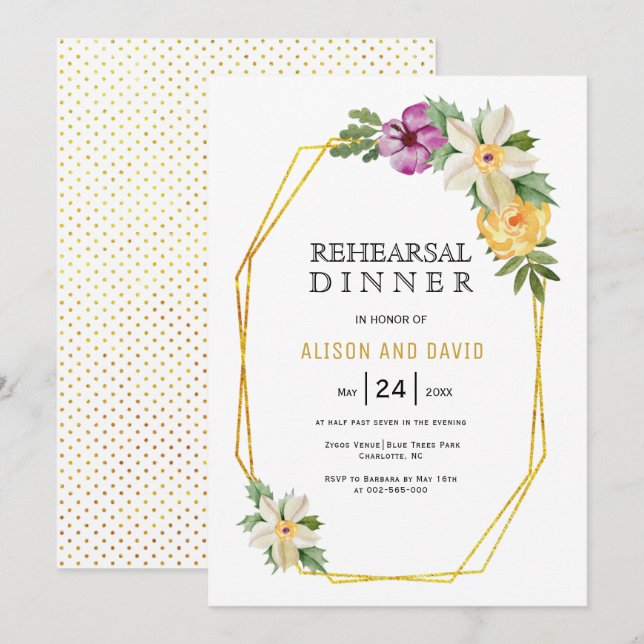 Invitation Dîner de répétition de mariage géométrique polygon (Devant / Derrière)
