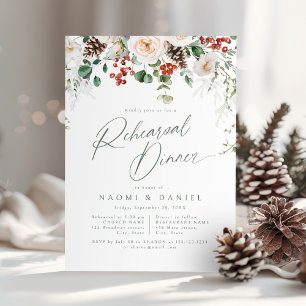 Invitation Dîner de répétition de mariage hivernal floral fes