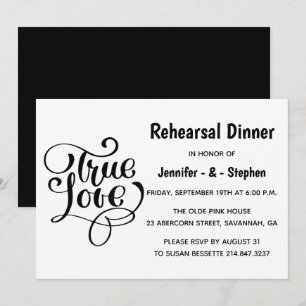 Invitation Dîner de répétition de mariage Love en noir et bla