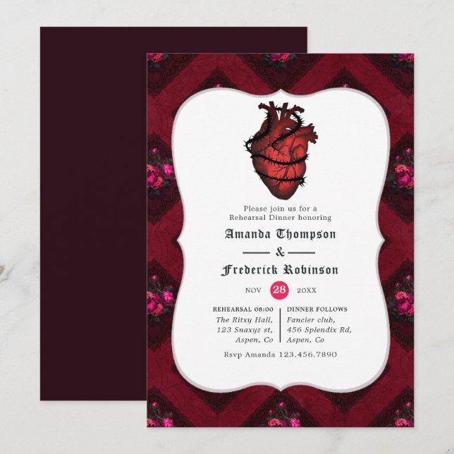 Invitation Dîner de répétition de Mariage lunatique gothique (Devant / Derrière)