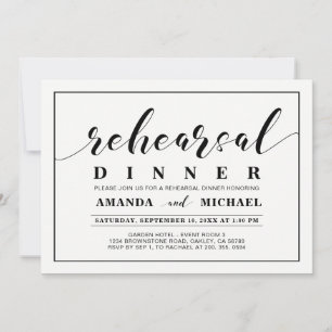 Invitation Dîner de répétition de mariage moderne noir et bla