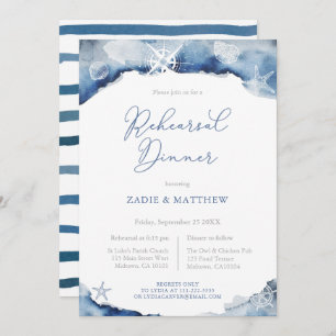 Invitation Dîner de répétition de Mariage nautique bleu de la