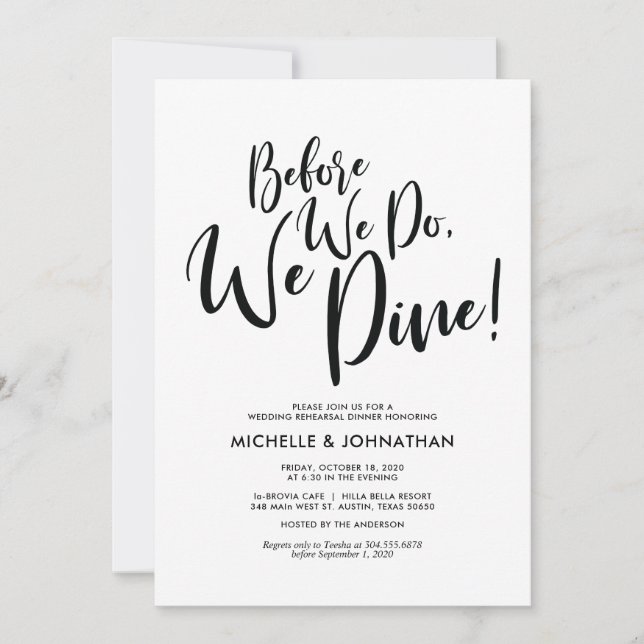 Invitation Dîner de répétition de mariage parfait et élégant  (Devant)