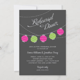 Invitation Dîner de répétition de mariage Pink Green Lantern