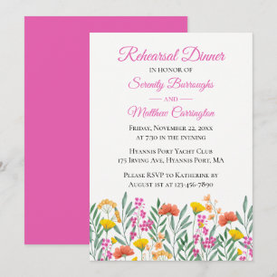 Invitation Dîner de répétition de Mariage rose fleur sauvage