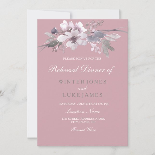 Invitation Dîner de répétition de Mariage rose pâle (Devant)