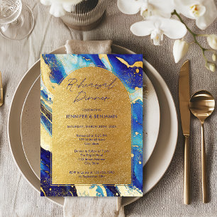 Invitation Dîner de répétition de mariage Royal Navy bleu or