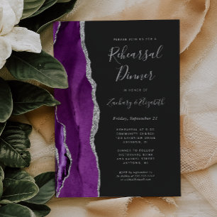 Invitation Dîner de répétition de mariage sombre agate argent