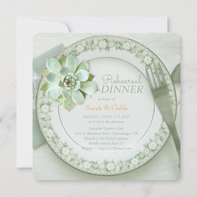 Invitation Dîner de répétition de mariage succulent (Devant)