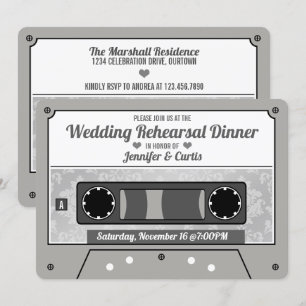 Invitation Dîner de répétition de mariage sur cassette rétro