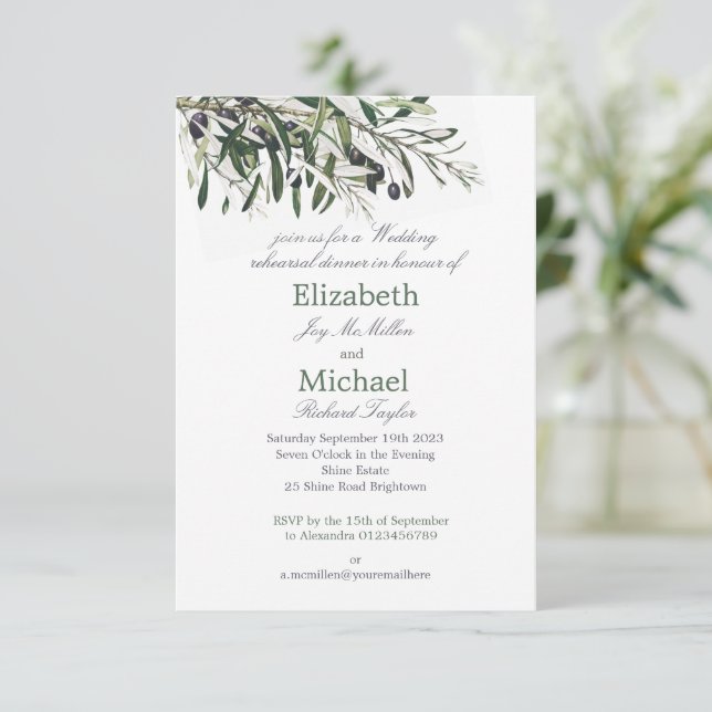 Invitation Dîner de répétition de Mariage vert italien botani (Debout devant)