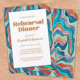 Invitation Dîner de répétition de mariage vert ondulé rétro g