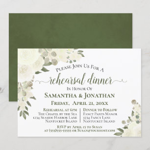 Invitation Dîner de répétition de Mariages floraux aux roses 