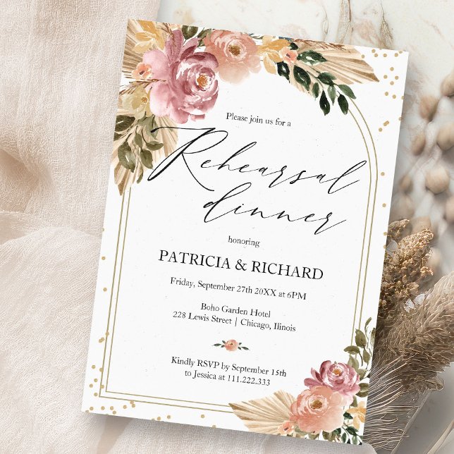 Invitation Dîner de répétition de Mariages floraux Chic Boho (Créateur téléchargé)