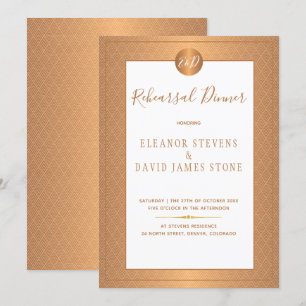 Invitation Dîner de répétition de monogramme élégant en cuivr