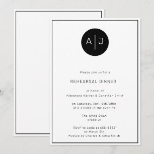 Invitation Dîner de répétition de monogramme noir et blanc In