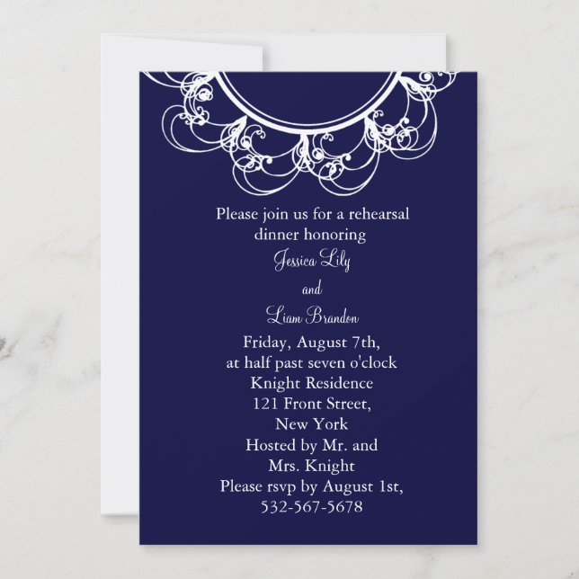 Invitation Dîner de répétition de monogrammes fantaisie bleu  (Devant)