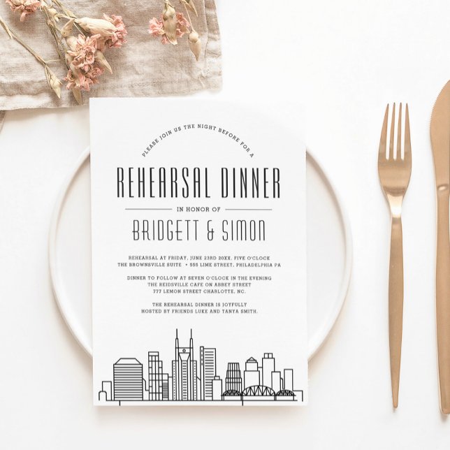 Invitation Dîner de répétition de Nashville | Ville Skyline (Créateur téléchargé)