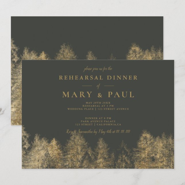 Invitation Dîner de répétition de pin d'automne gris feuille  (Devant / Derrière)