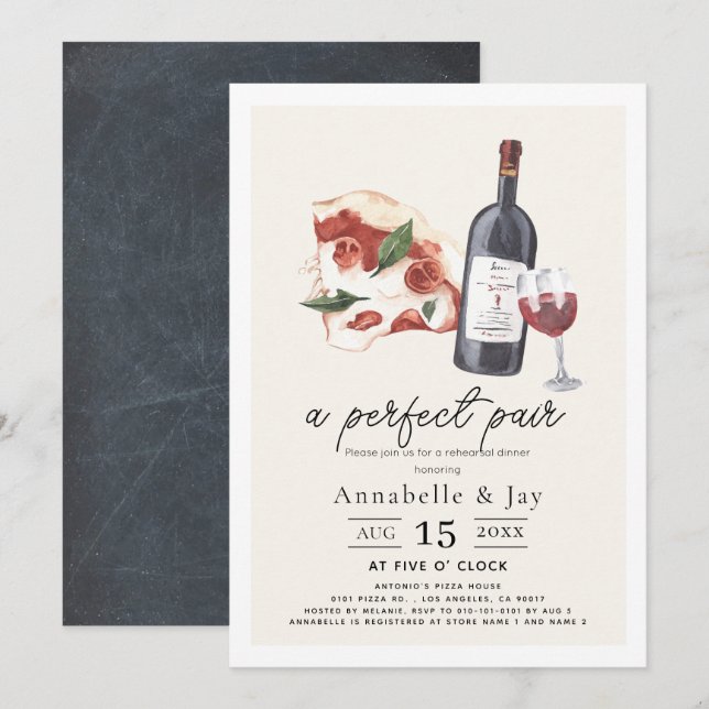 Invitation Dîner De Répétition De Pizza Et Vins Parfait (Devant / Derrière)