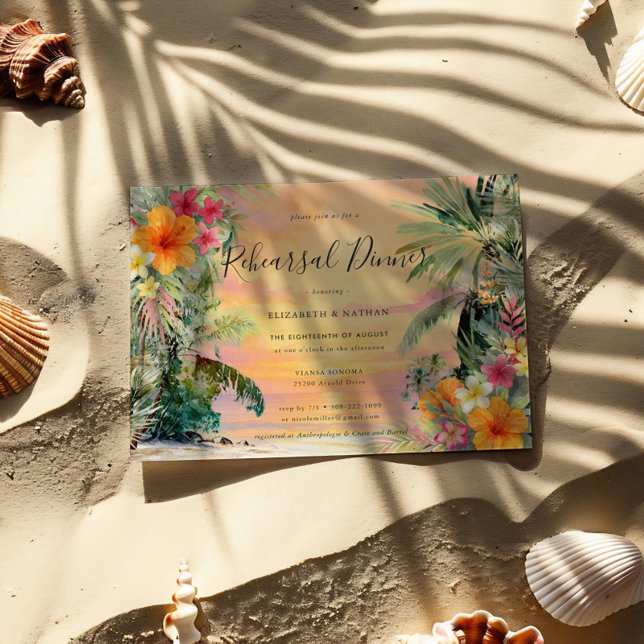 Invitation Dîner de répétition de plage de palmiers tropicaux (Créateur téléchargé)