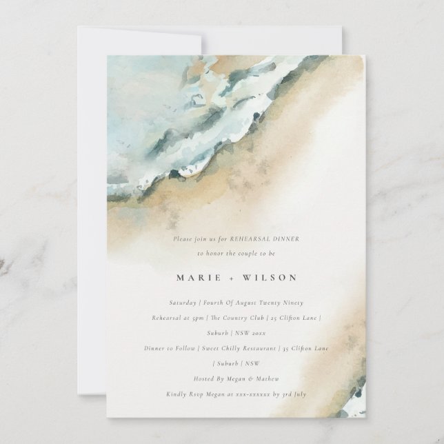 Invitation Dîner de répétition de plage de sable des vagues d (Devant)