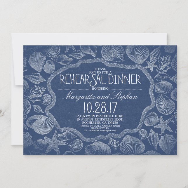 Invitation Dîner de répétition de plage nautique des coquilla (Devant)