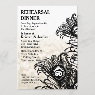 Invitation Dîner de répétition de plume de paon élégant