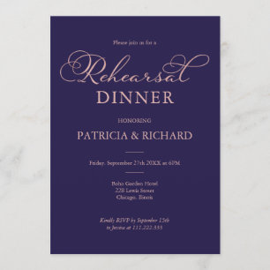Invitation Dîner de répétition de Rose bleu marine