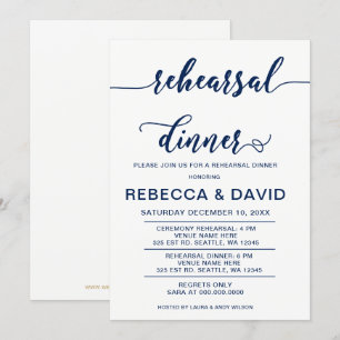 Invitation Dîner de répétition de script blanc et marine